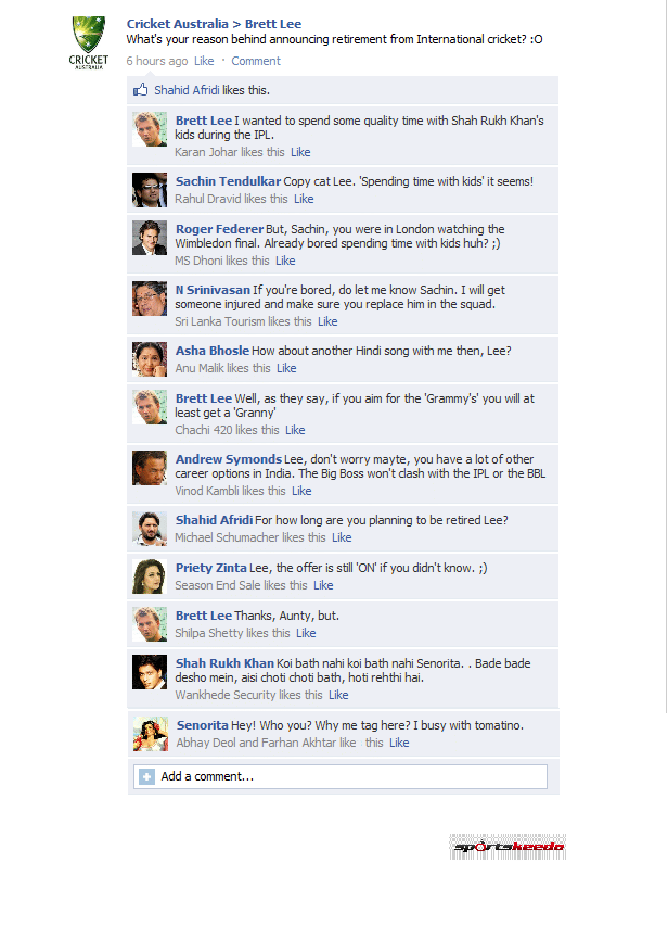 Brett Lee's Facebook wall