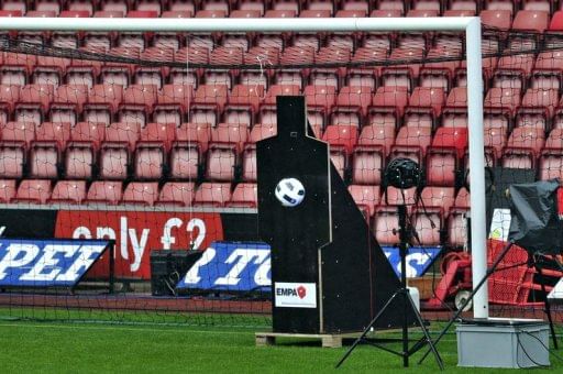 A football is propelled towards Hawk-Eye equipment during a test