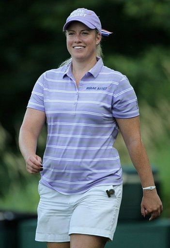 Brittany Lincicome, pictured as she walks off the ninth tee during the first round