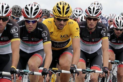 Swiss Fabian Cancellara of RadioShack started the stage in the race leader&#039;s yellow jersey