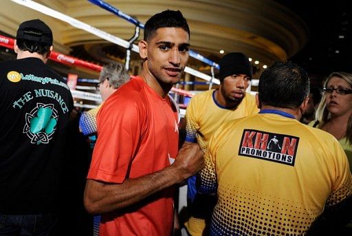 Amir Khan arrives for a public workout session at the Mandalay Bay Resort &amp; Casino