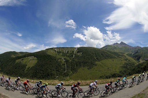 The pack rides in the eleventh stage of the 2012 Tour de France