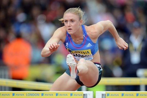 Australia&#039;s Sally Pearson clears a hurdle
