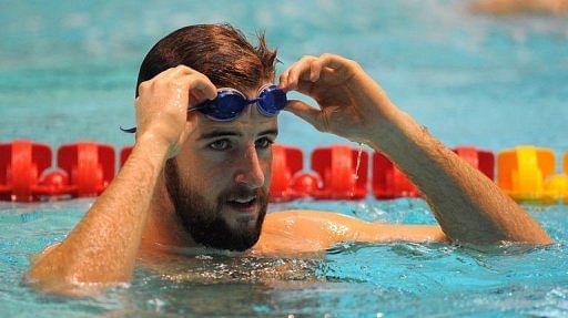 Australian freestyle swimmer James Magnussen attends a training session at the Manchester Aquatics centre