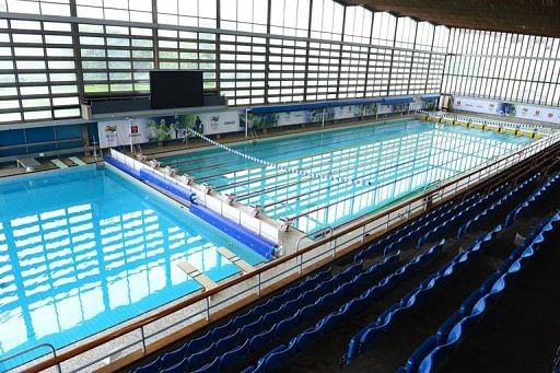 A picture shows a general view of the swimming pool inside of the Crystal Palace National Sports Centre in south London