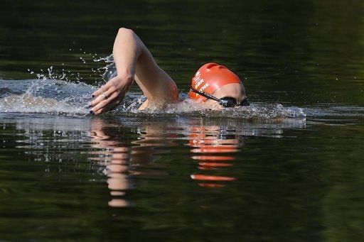 Keri-Anne Payne practices ahead of the London 2012 Olympic Games at Hyde Park
