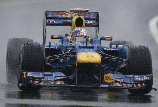 Sebastian Vettel  drives during the second practice session at the Silverstone circuit