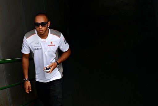 McLaren Mercedes&#039; British driver Lewis Hamilton in the paddock at the Hungaroring circuit