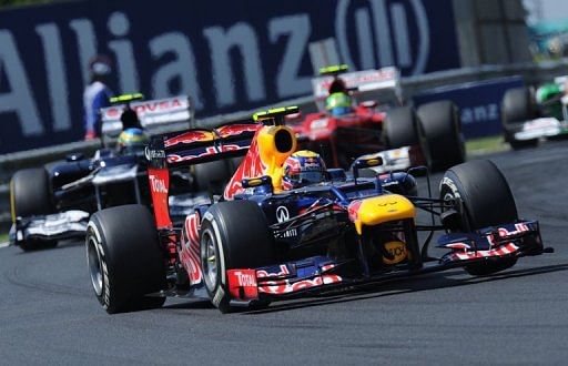 Red Bull Racing&#039;s Australian driver Mark Webber drives at the Hungarian Grand Prix on Sunday