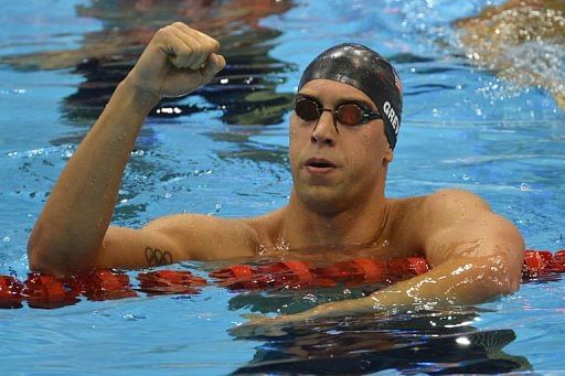 US swimmer Matthew Grevers celebrates winning gold