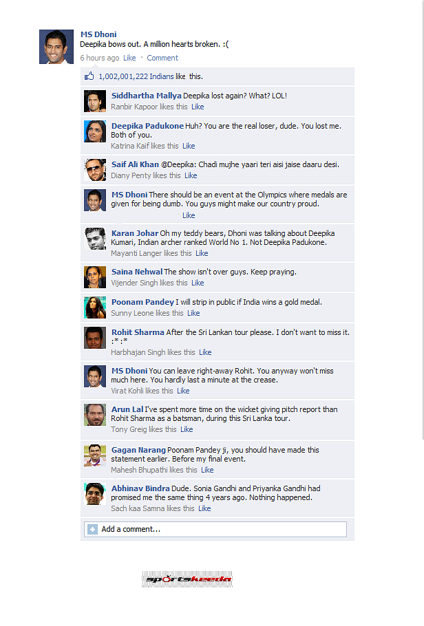 Olympics fever hits MS Dhoni - FB wall revealed