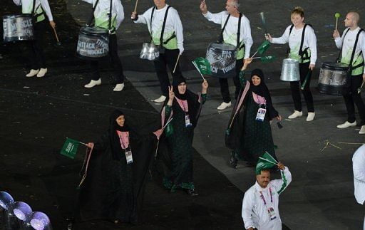 Saudi Arabia&#039;s delegation parades during the opening ceremony of the London 2012 Olympic Games