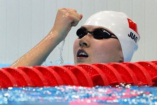 China&#039;s Jiao Liuyang celebrates after winning the women&#039;s 200m butterfly