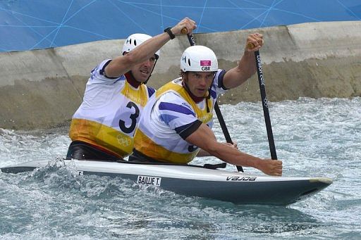 Britain&#039;s Tim Baillie (R) and Etienne Stott compete in the Canoe Double Men&#039;s Slalom Final