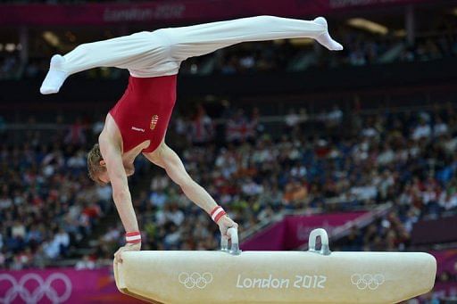 Hungary&#039;s Krisztian Berki competes during the men&#039;s pommel horse final