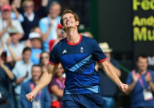 Great Britain's Andy Murray celebrates after winning the men's singles gold medal match