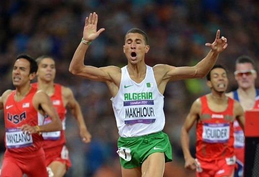 Algeria&#039;s Taoufik Makhloufi celebrates after winning the men&#039;s 1500m final