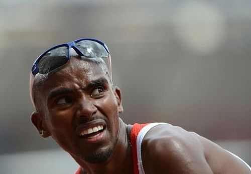 Britain's Mo Farah reacts after competing in the men's 5000m heats