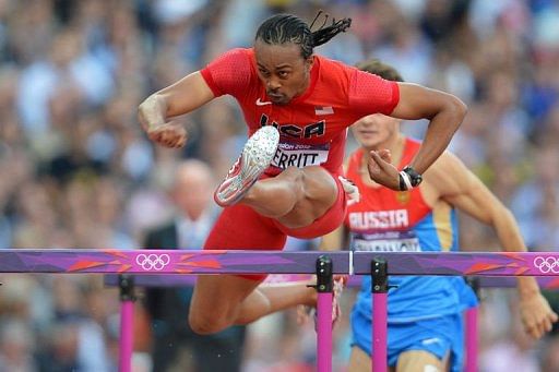 USA&#039;s Aries Merritt competes in the men&#039;s 110m hurdles semi-finals