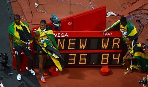 Jamaica's Usain Bolt, Nesta Carter, Yohan Blake and Michael Frater