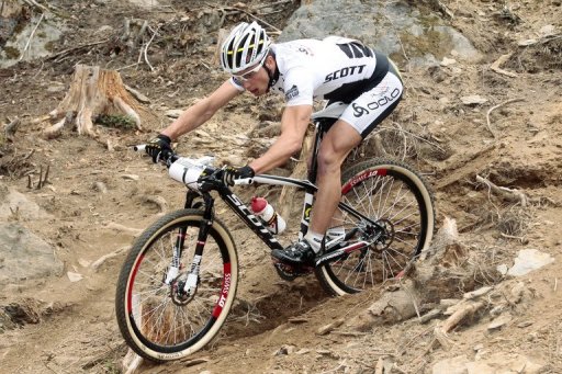 Nino Schurter of Switzerland, seen in action during a race in Houffalize, in April