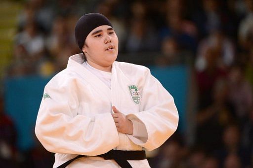 Saudi Arabia&#039;s Wojdan Shaherkani is seen during the women&#039;s +78kg judo contest