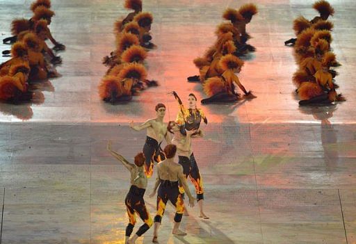 Artists from the Royal Ballet perform during the closing ceremony of the London 2012 Olympic Games