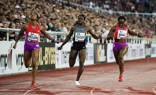 USA&#039;s Charonda Williams (L), Jeneba Tarmoh (C) and Bianca Knight compete during the women&#039;s 200m race