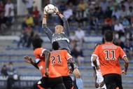 Lorient's goalkeeper Fabien Audard catches the ball
