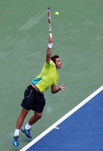 Stanislas Wawrinka of Switzerland serves