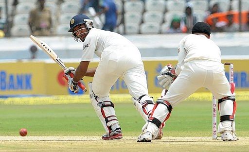 Cheteshwar Pujara plays a shot during the first Test against New Zealand. He played his last Test in 2011