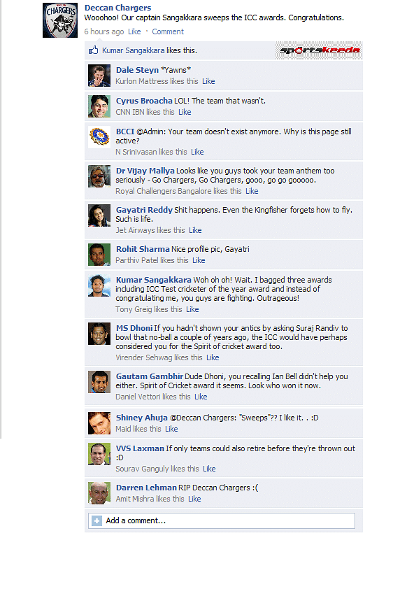 Troll-fest on Deccan Chargers' FB wall
