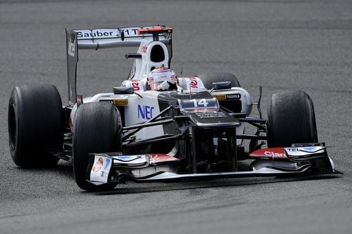 Kamui Kobayashi drives during the qualifing session at the Spa-Francorchamps circuit in Spa