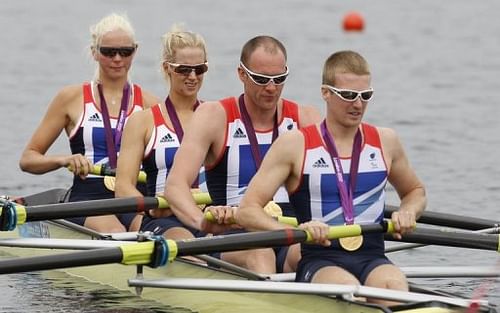 In rowing, Britain's LTA mixed coxed fours beat rivals Germany for gold