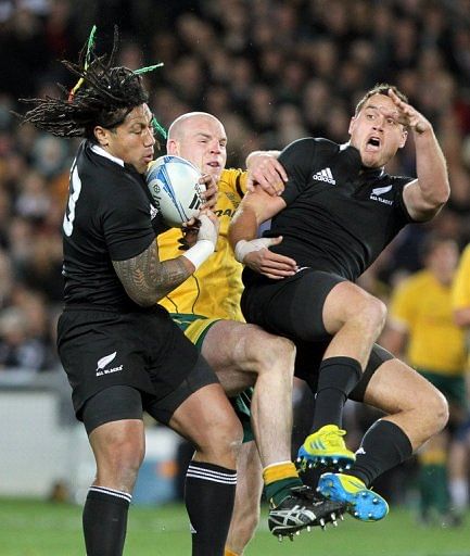 Stephen Moore (centre) on Saturday will become  the most capped hooker in Australian Test history