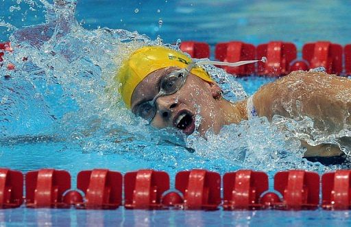 Australia&#039;s Jacqueline Freney competes in the women&#039;s 400m freestyle S7 swimming final