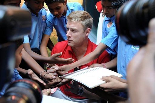 Andrew Flintoff signs autographs in India in 2010