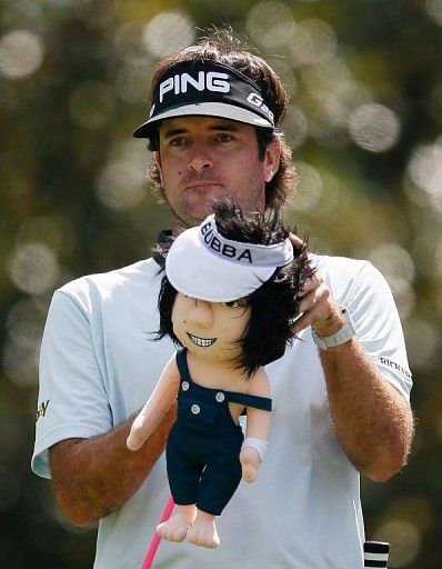 Bubba Watson waits to his his tee shot on the eighth hole during the second round