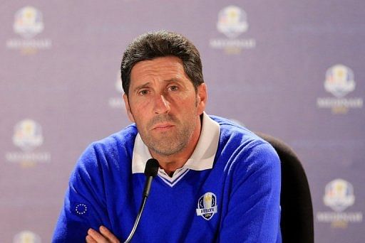 Europe captain Jose Maria Olazabal answers questions from the media