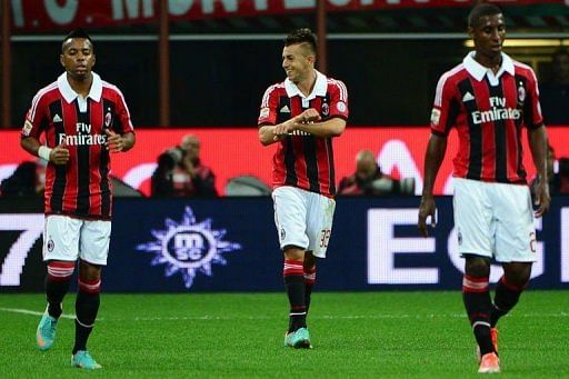 AC Milan&#039;s Stephan El Shaarawy (C) celebrates after scoring