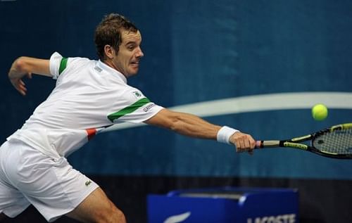 Richard Gasquet of France plays a shot