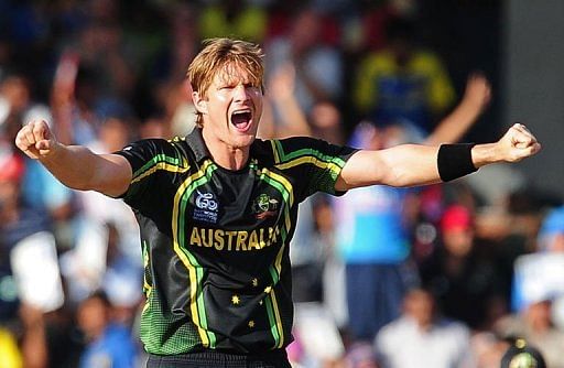Watson celebrates the dismissal of South African cricket captain AB de Villiers