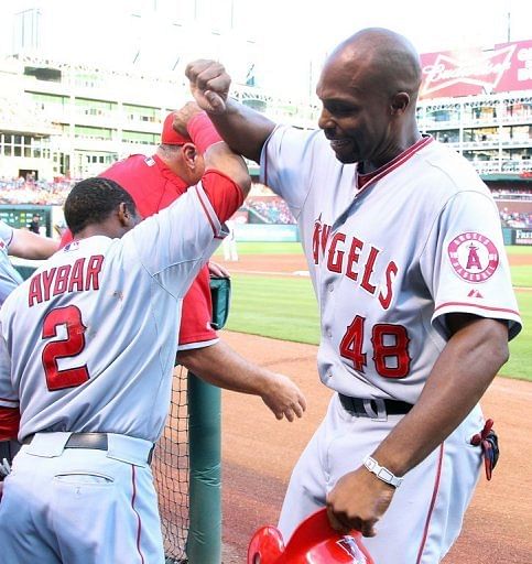 Torii Hunter smacked a two-out, two-run double to the wall in left-centerfield in the ninth inning