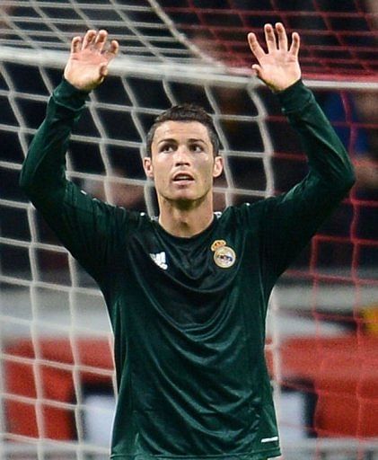 Real Madrid&#039;s Cristiano Ronaldo reacts after scoring