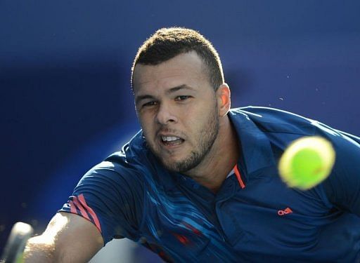 France&#039;s Jo-Wilfried Tsonga returns a shot during his quarter-final match at the China Open