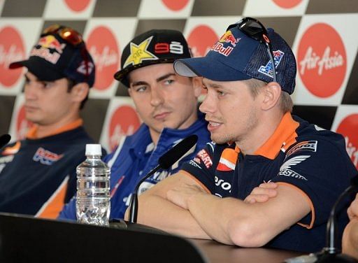 Casey Stoner (R) is set to race at the Grand Prix of Japan on Sunday