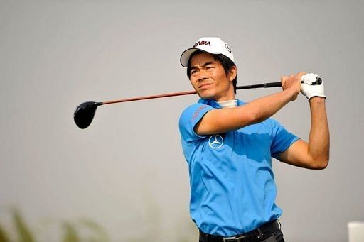 Liang Wenchong of China hits a shot on day three of the Nanshan China Masters Saturday