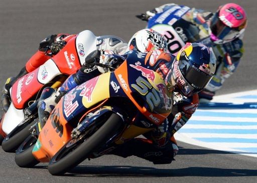 Danny Kent (front), on a KTM, clocked 40 minutes 02.775 seconds to triumph at the Japanese Grand Prix