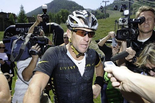 Lance Armstrong finishes the Power of Four Mountain Bike Race in August