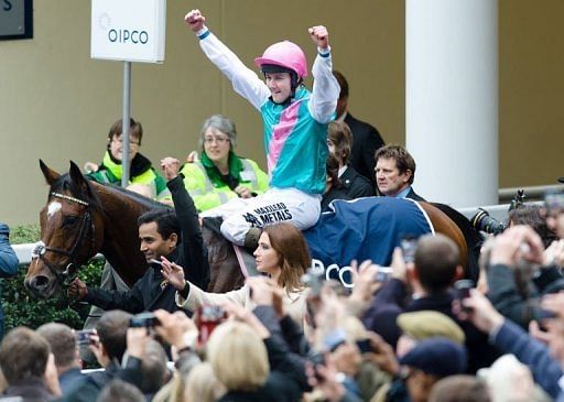 Jockey Tom Queally on Frankel, in the racehorse&#039;s final public display before he goes to stud